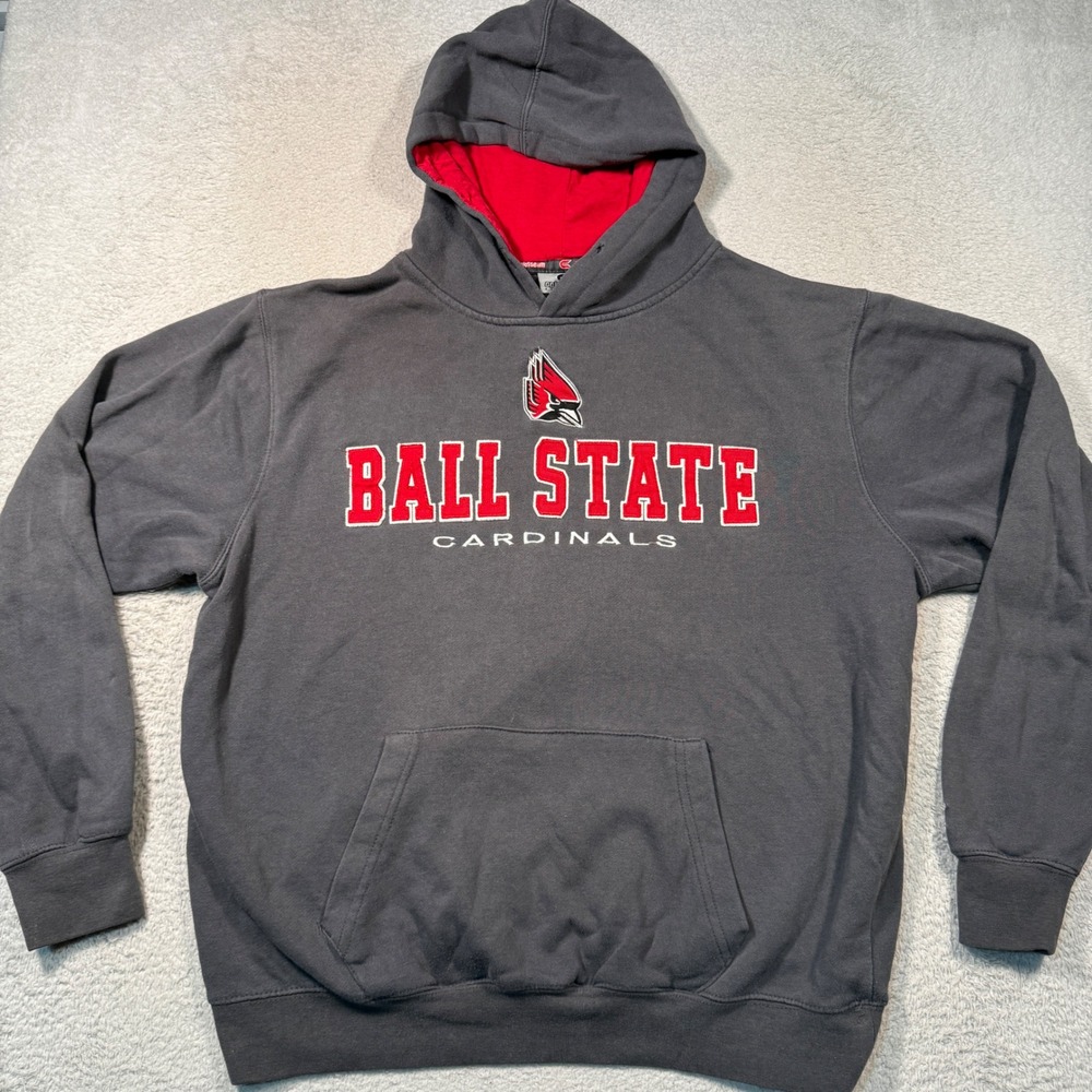 Vintage Y2K Colosseum Ball State Cardinals Hoodie Adult M Grey Stitched Boxy Fit